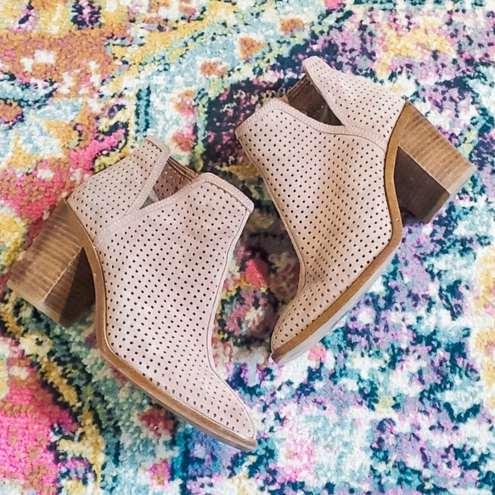 1. STATE Pink Suede Leather Perforated Pull on Ankle Boots